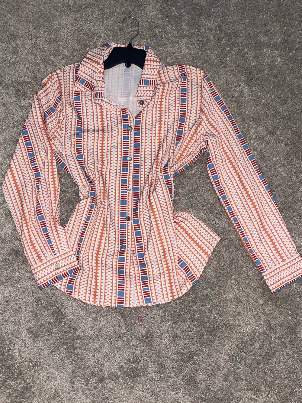 Women's Orange & Blue Patterned Button-Up Shirt